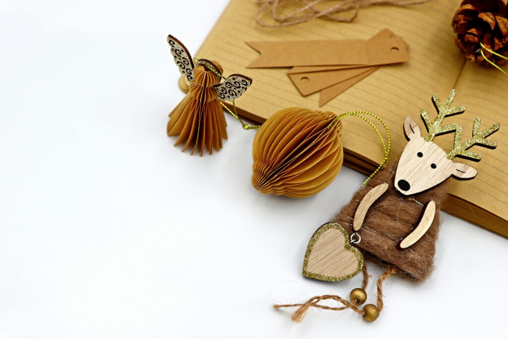 Recycled Notebook with Wooden and Paper Christmas Decorations